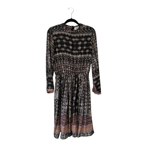 Holly Bracken Midi Dress Long Sleeves Crew Neck Printed Gray Black Women - S/M - Picture 1 of 15
